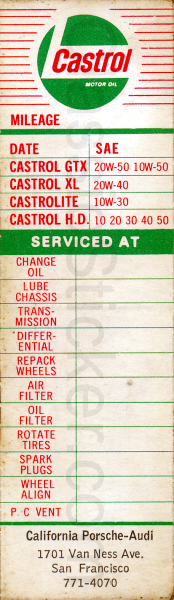 Castrol Oil Change Sticker