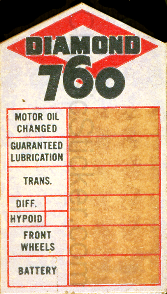 Diamond 760 Oil Change Sticker