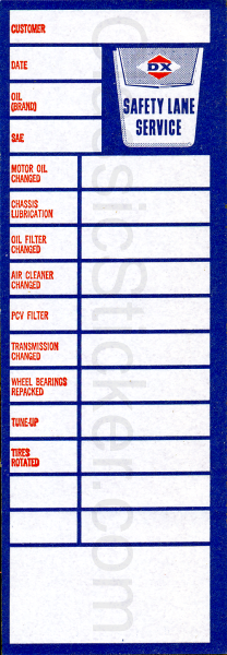 DX 1-67 Oil Change Sticker