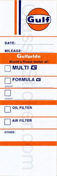 Gulf 5-70 Oil Change Sticker