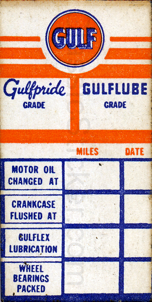 Gulf 9-48 Oil Change Sticker