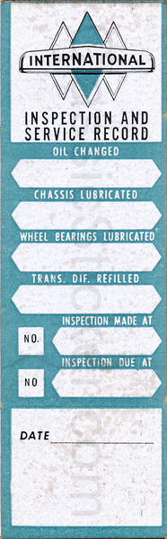 International Harvester 8-47 Oil Change Sticker