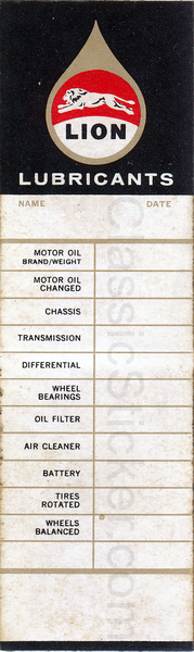 Lion Lubricants 1950's Oil Change Sticker