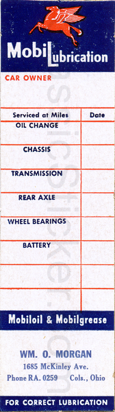 Mobil 11-1-49 Oil Change Sticker