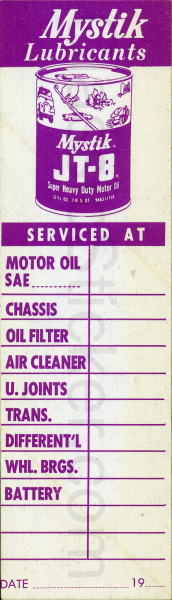 Mystik Oil Change Sticker