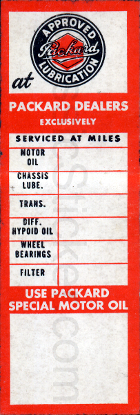 Packard Oil Change Sticker