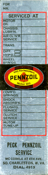 Pennzoil Aluminum Oil Change Sticker