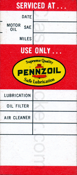 Pennzoil Short Oil Change Sticker