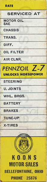 Pennzoil Z-7 Oil Change Sticker