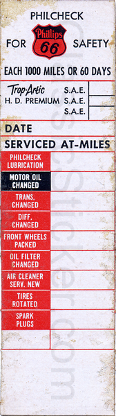 Phillips 66 Philcheck Oil Change Sticker