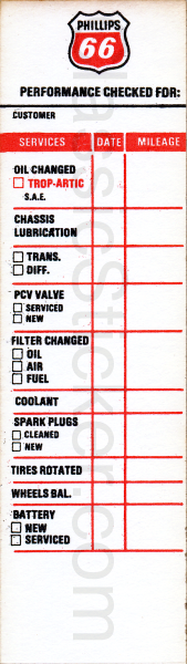 Phillips 66 Oil Change Sticker
