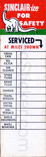 Sinclair 7-1-53 Oil Change Sticker