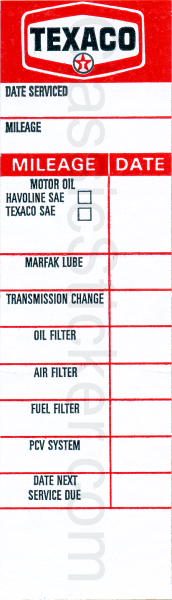 Texaco 11-70 Oil Change Sticker