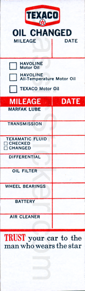 Texaco 4-67 Oil Change Sticker