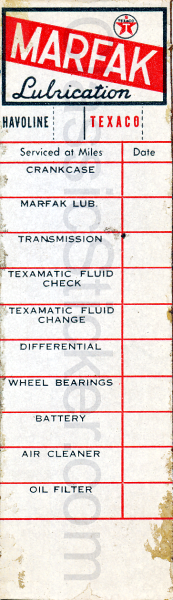 Texaco 5-1-51 Oil Change Sticker