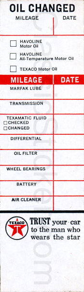 Texaco 6-64 Oil Change Sticker
