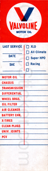 Valvoline 1960s Oil Change Sticker