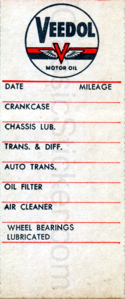 Veedol Oil Change Sticker